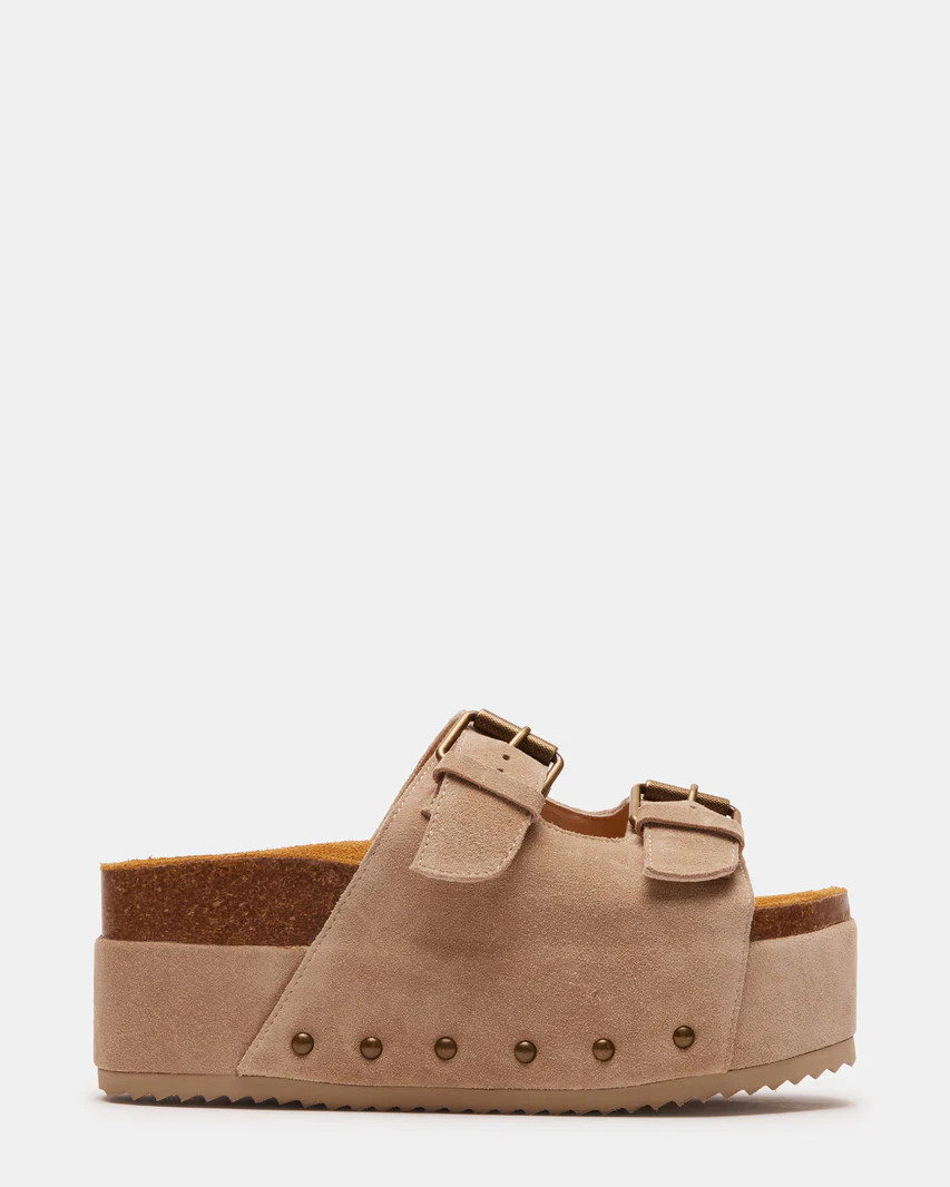 KALI Taupe Suede Platform Slide Sandal | Women's Sandals | Steve Madden (US)