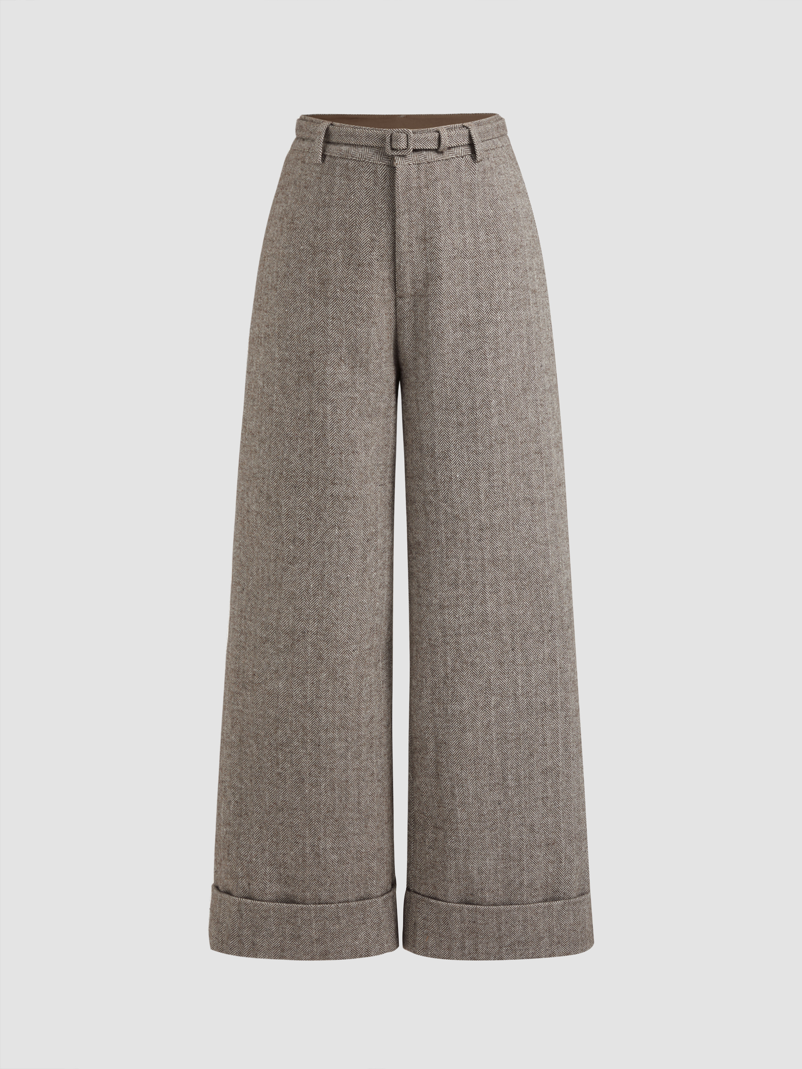 Wool-like fabrics Wool-look Mid Rise Belted Wide Leg Trousers For Work | Cider