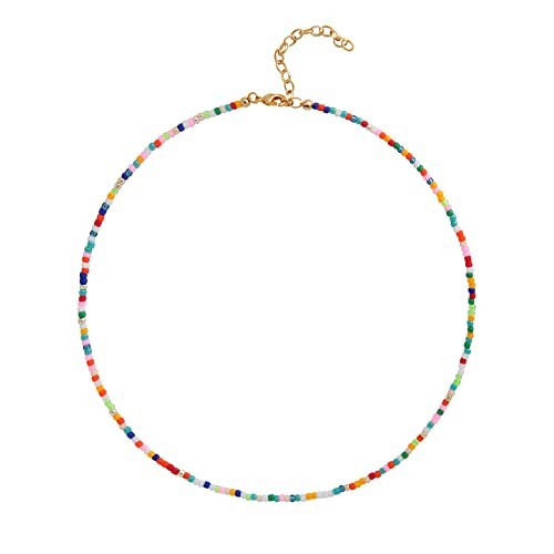 Wellike Beaded Choker Necklace for Women Aesthetic Boho Necklaces for Teen Girls Stainless Steel 18K Gold Plated Y2K Colorful Trendy Cute Summer Jewelry Gift | Amazon (US)