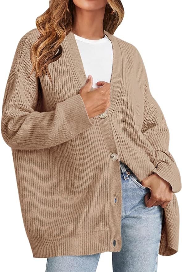 MEROKEETY Women's Cardigan Sweaters 2024 Fall Open Front Oversized Button V Neck Loose Soft Knit ... | Amazon (US)