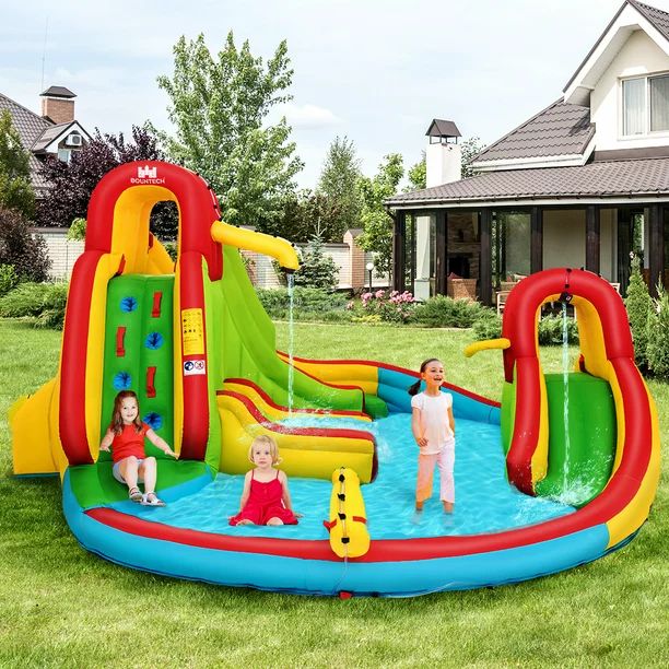 Kids Inflatable Water Slide Park with Climbing Wall Water Cannon and Splash Pool | Walmart (US)