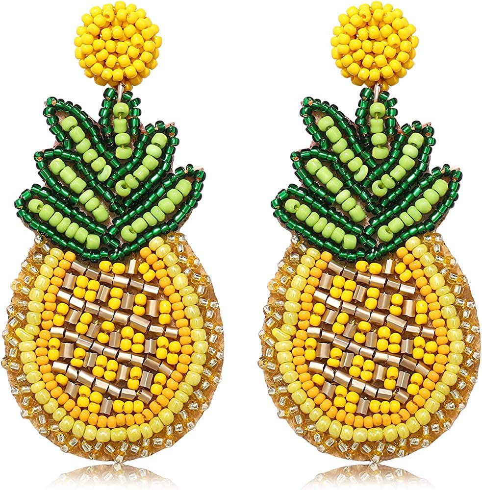 Beaded Dangle Earrings Handmade Bead Avocado Pineapple Watermelon Earrings Bohemia Statement Fruit D | Amazon (US)