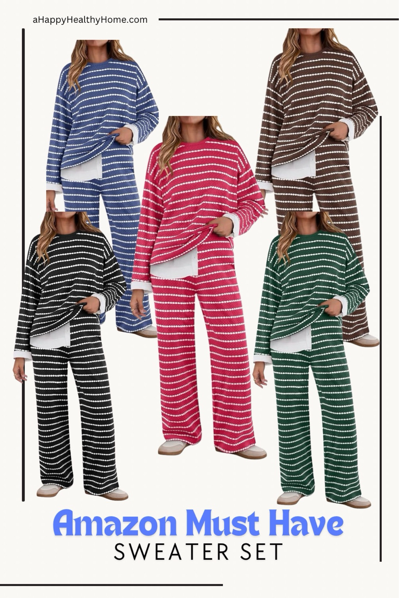 Stay stylish and comfortable with the MEROKEETY Women's Two-Piece Sweater Set! This trendy outfit features a striped long sleeve top and wide-leg pants, perfect for lounging at home or stepping out. Effortlessly chic and versatile, it's a must-have for your fall and winter wardrobe. #SweaterSet #CozyStyle #FallOutfit #WomensFashion #affliate

#LTKStyleTip #LTKFindsUnder100