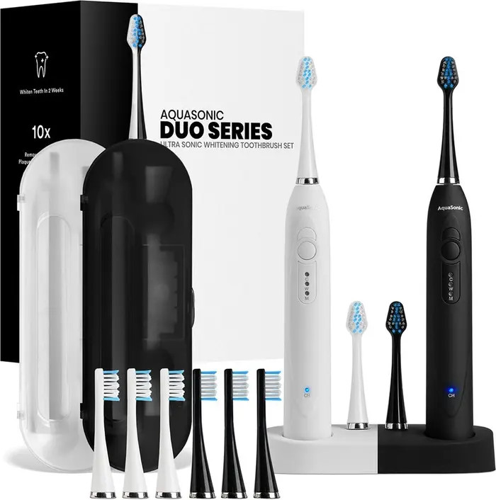 DUO Dual Ultrasonic Toothbrushes with 10 DuPont Brush Heads & 2 Travel Cases | Nordstrom Rack