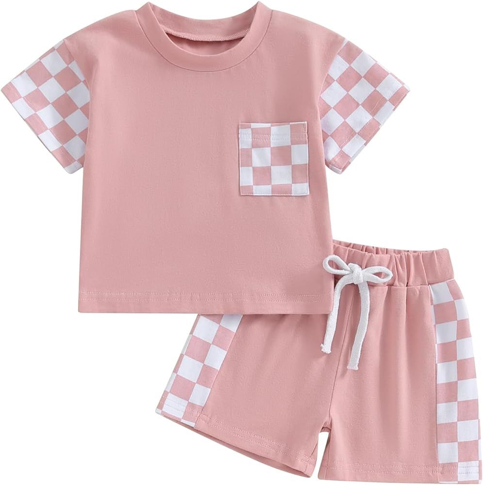 Thorn Tree Toddler Baby Girls Summer Clothes Short Sleeve Pull On T-shirt & Drawstring Shorts Pla... | Amazon (US)