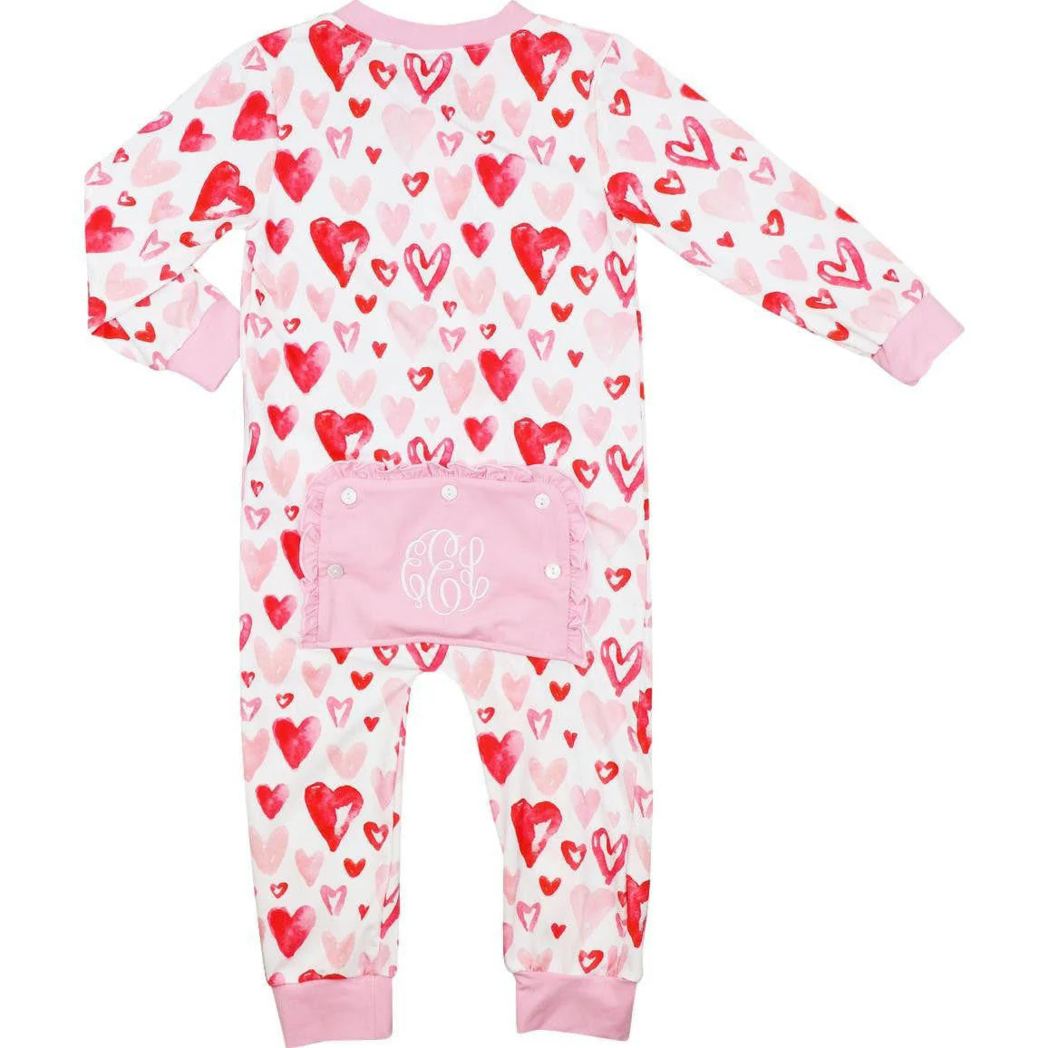 Pink And Red Knit Heart Print Zipper Pajamas | Cecil and Lou