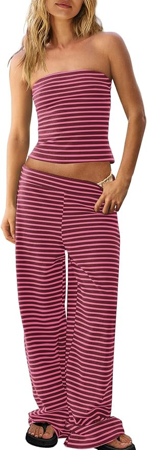 Panadila Womens Striped Two Piece Sets Summer Lounge Outfits Sailor Tube Top and Pants Matching S... | Amazon (US)
