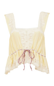 Lace-Trimmed Silk Habotai Crop Top