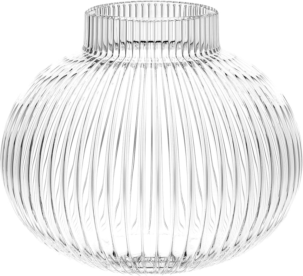 Round Glass Vase, Flower Vase for Bouquet, Ribbed Glass Vase, Fluted Vase, Clear Glass Vase for T... | Amazon (US)