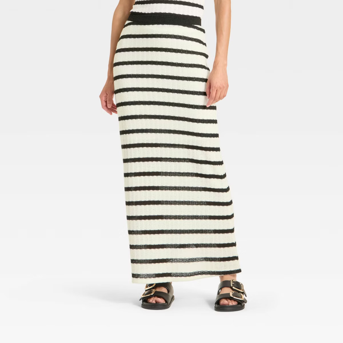 Women's Knit Openwork Maxi Sweater Skirt - Universal Thread™ Black/White Striped | Target