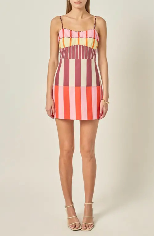English Factory Striped Cotton Minidress in Burgundy Multi at Nordstrom, Size X-Large | Nordstrom