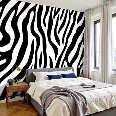 Peel and Stick Wallpaper 96" W x 69" H Modern Self Adhesive Wall Mural for Bedroom Zebra seamless Black white zebra stripes zoo fabric animal skin | Wayfair North America