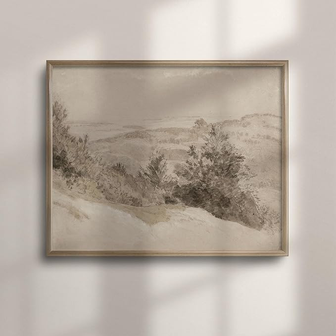 Vintage Landscape Wall Art - Beige Minimalist Antique Watercolor Painting for Soft Aesthetic Home... | Amazon (US)