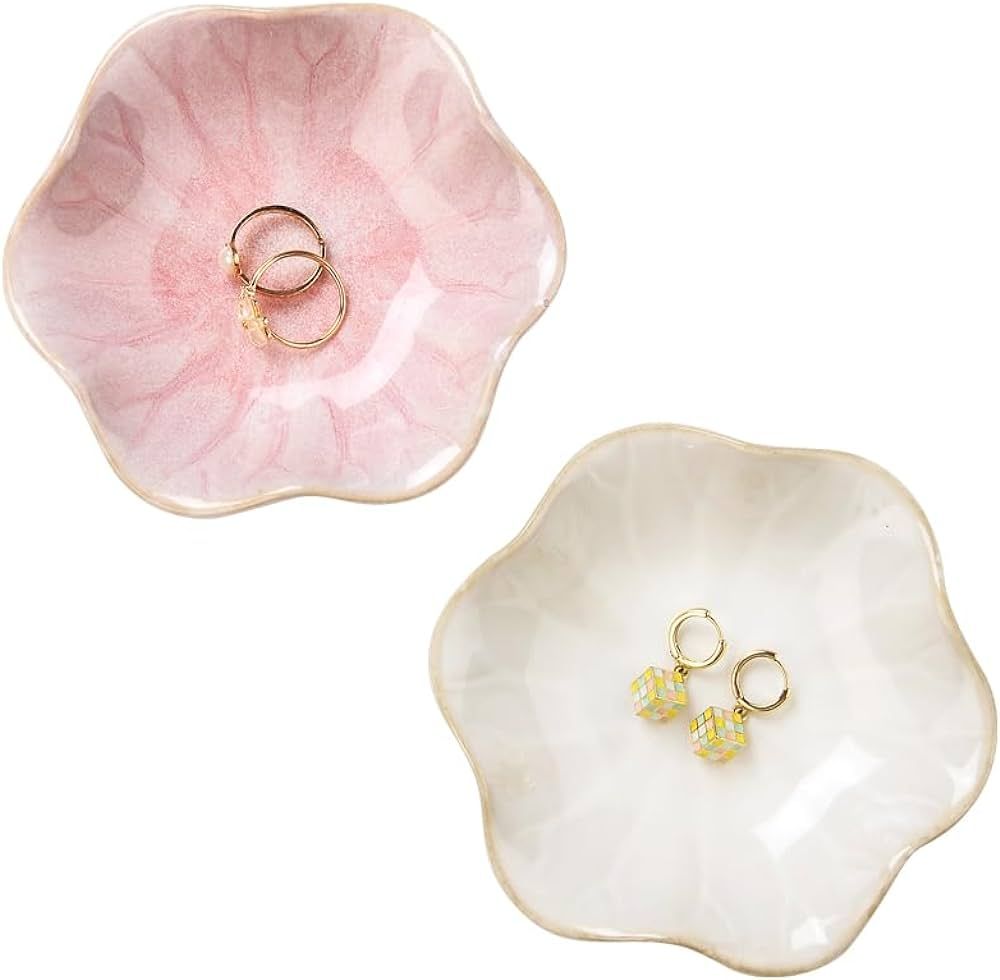 JAMEND CLXP 2PCS Lotus Leaf Shape Ring Holder Dish, Small Key Bowl, Ceramic Trinket Tray Jewelry ... | Amazon (US)
