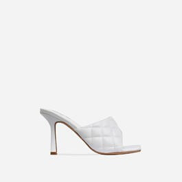 Tropez Square Toe Quilted Heel Mule In White Faux Leather | EGO (UK)