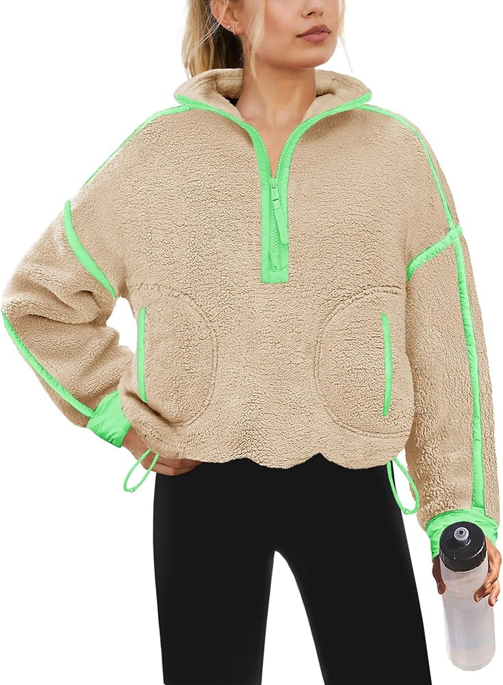 Yanekop Womens Quarter Zip Pullover Sherpa Fleece Jacket Oversized Zip Up Sweatshirt Half Zip Pul... | Amazon (US)