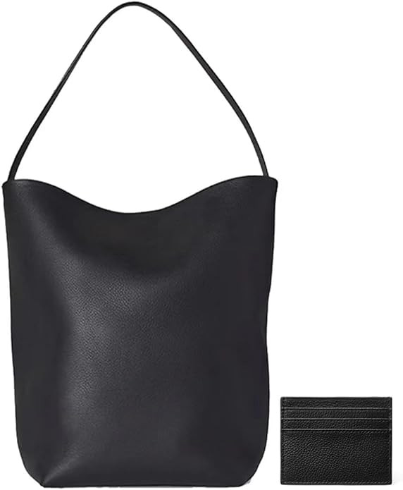Genuine Leather Bucket Bag with Credit Card Holder Wallet, First Layer Pebble-grained Calfskin To... | Amazon (US)