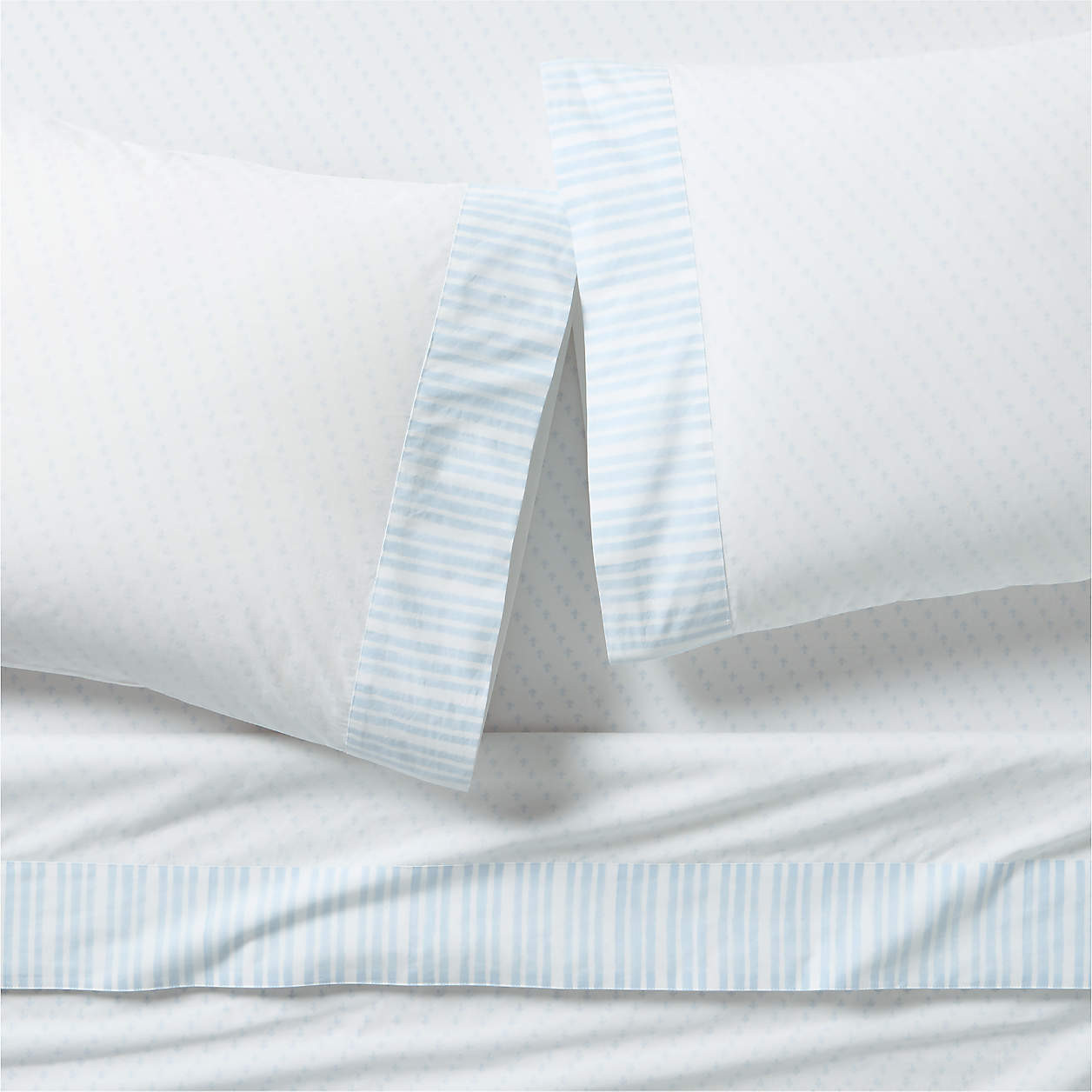 Favorite Washed Organic Cotton Pale Blue Block Print King Bed Sheet Set + Reviews | Crate & Barre... | Crate & Barrel