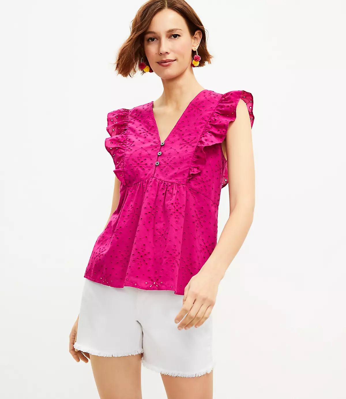 Starry Eyelet Ruffle Peplum Top | LOFT | LOFT