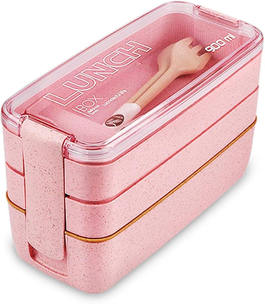 Iteryn Bento Adults Lunch Box, Stackable Bento Box, 3-In-1 Compartment - Wheat Straw, Leakproof B... | Amazon (US)