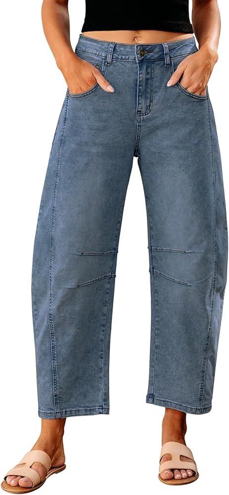 Women's Mid Rise Bucket Wide Leg Vintage Jeans Y2k Boyfriend Baggy Ankle Denim Pants | Amazon (US)