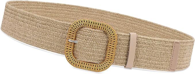 Fashion Wide Straw Woven Elastic Stretch Waist Band Belt Summer Bohemian Ladies Beach Dress Belts | Amazon (US)