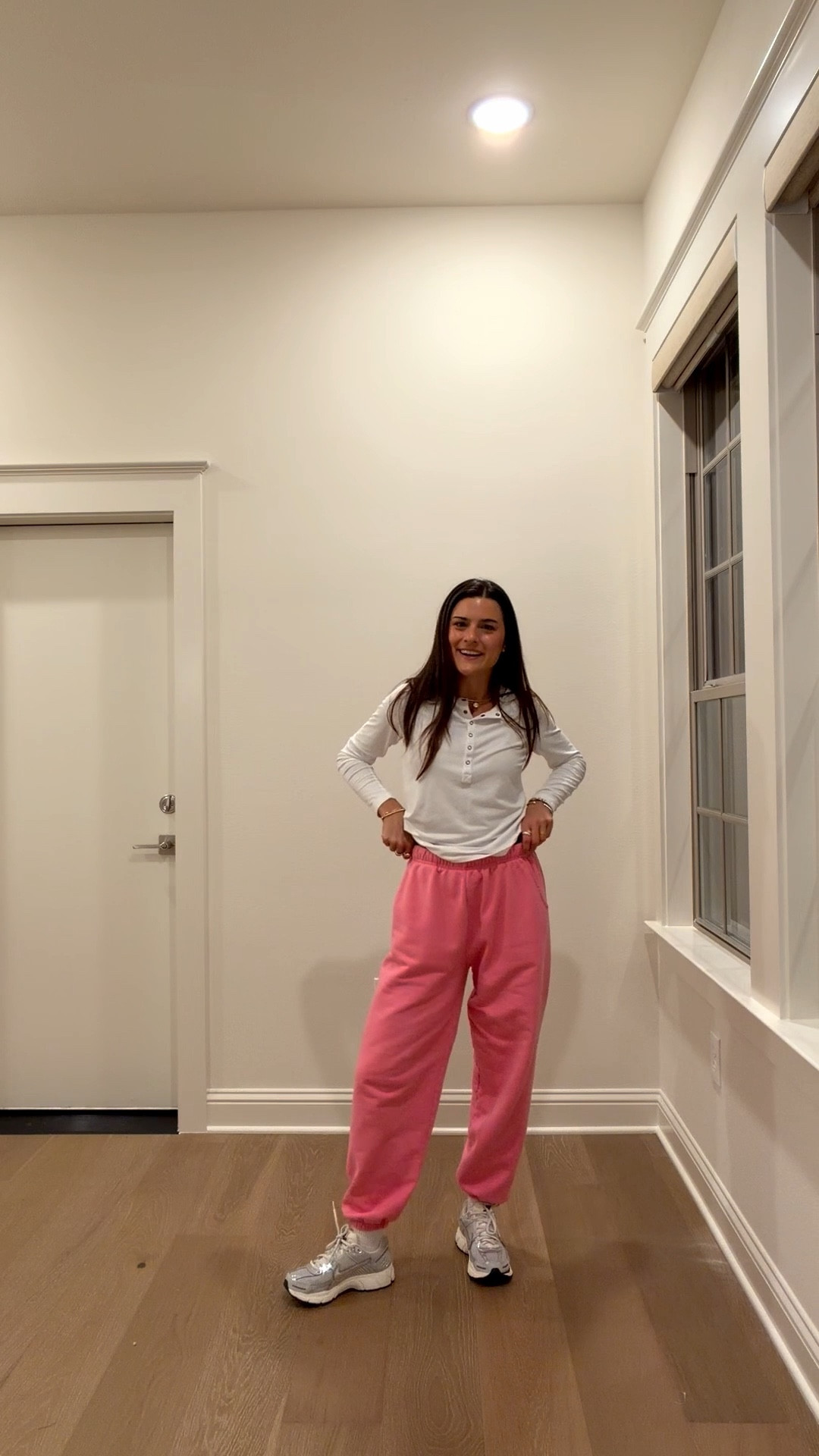 airport outfit !! up bright & early but need to be cozy for flight ofc !! daily drills sweats, evereve white henley, daily drills oversized thermal, hanes socks, @Nike US silver sneakers 






travel outfit. matching set, sweat set, silver wire necklace, white tee, tshirt, colorful outfit, wfh

#LTKootd #LTKTravel #LTKSaleAlert