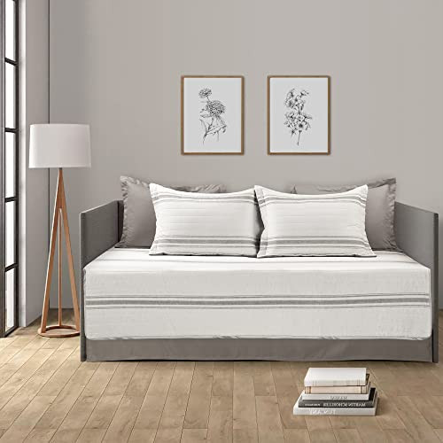 Lush Decor Farmhouse Stripe Cotton Daybed Cover Set, 6 Piece Set, 39" W x 75" L, Gray - Twin Daybed Bedding Sets - Rustic Decor - Striped Quilt - Modern Farmhouse Bedroom Decor | Amazon (US)