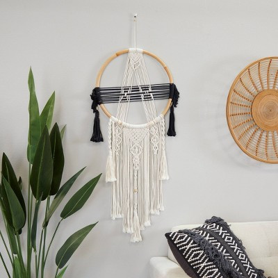 Cotton Macrame Handmade Intricately Weaved Wall Decor with Beaded Fringe Tassels Black - Olivia & May: Artisan Crafted, Boho Chic | Target