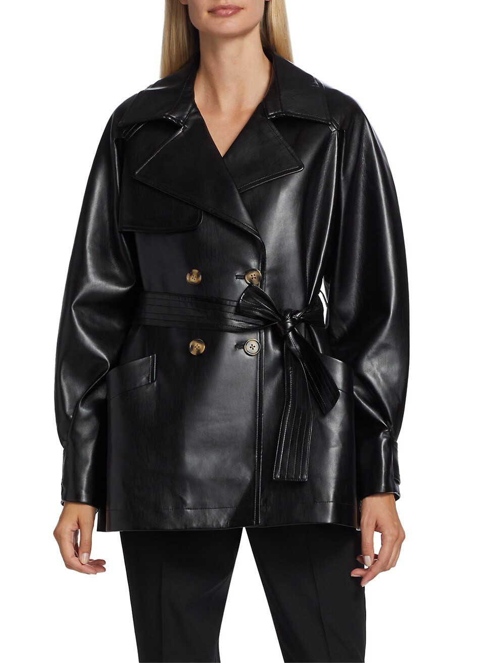 Elie Tahari Vegan Leather Double-Breasted Trench Coat | Saks Fifth Avenue