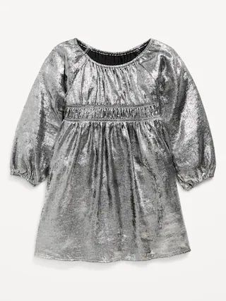 Long-Sleeve Metallic-Silver Dress for Toddler Girls | Old Navy (US)