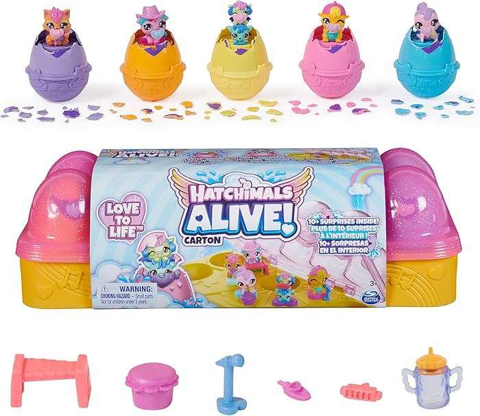 Hatchimals Alive, Egg Carton Toy, Cute Easter Basket Stuffers, Pink & Yellow with 6 Collectible F... | Amazon (US)