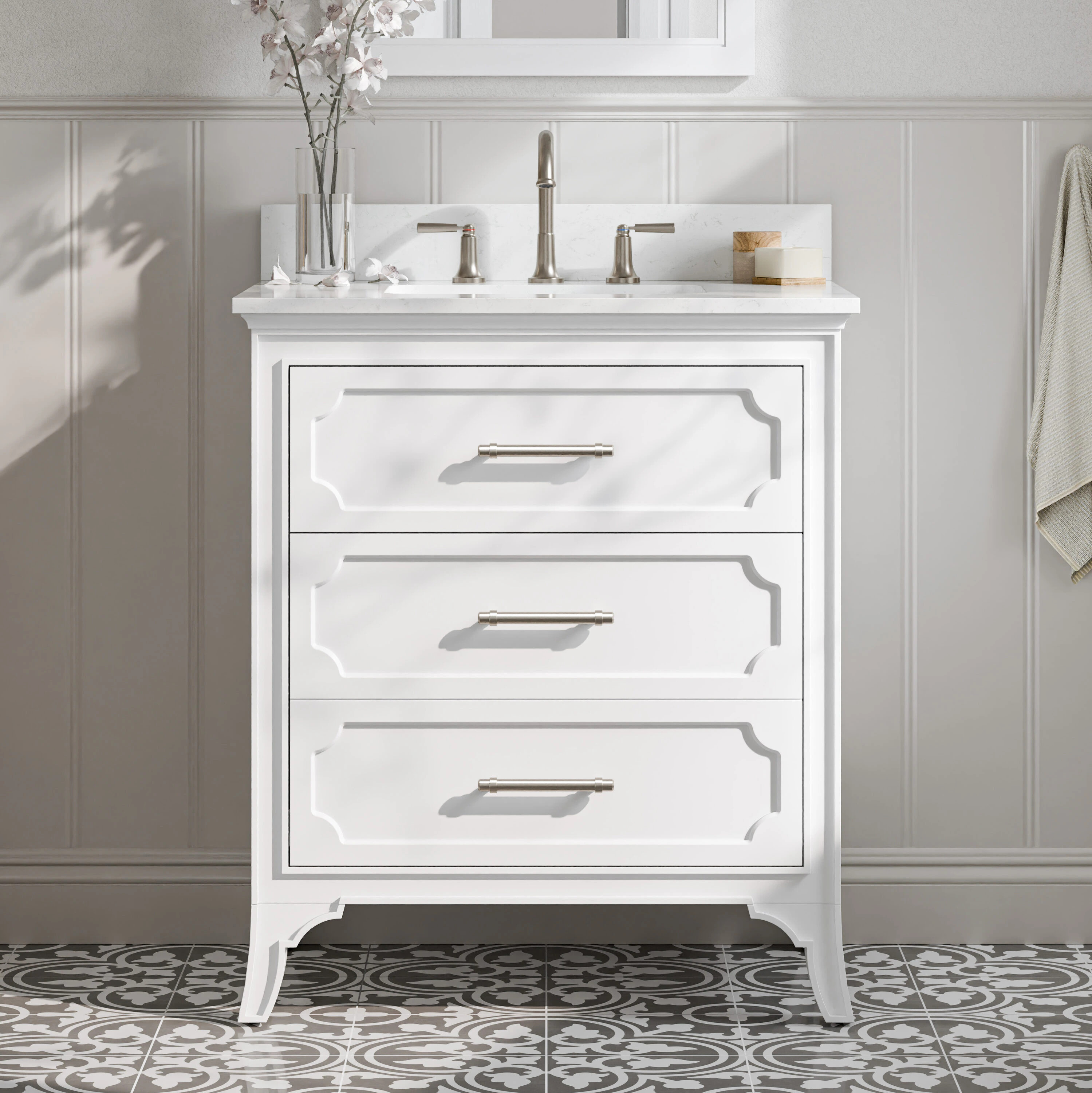 allen + roth Helena 30-in White Undermount Single Sink Bathroom Vanity with Carrara Engineered Ma... | Lowe's