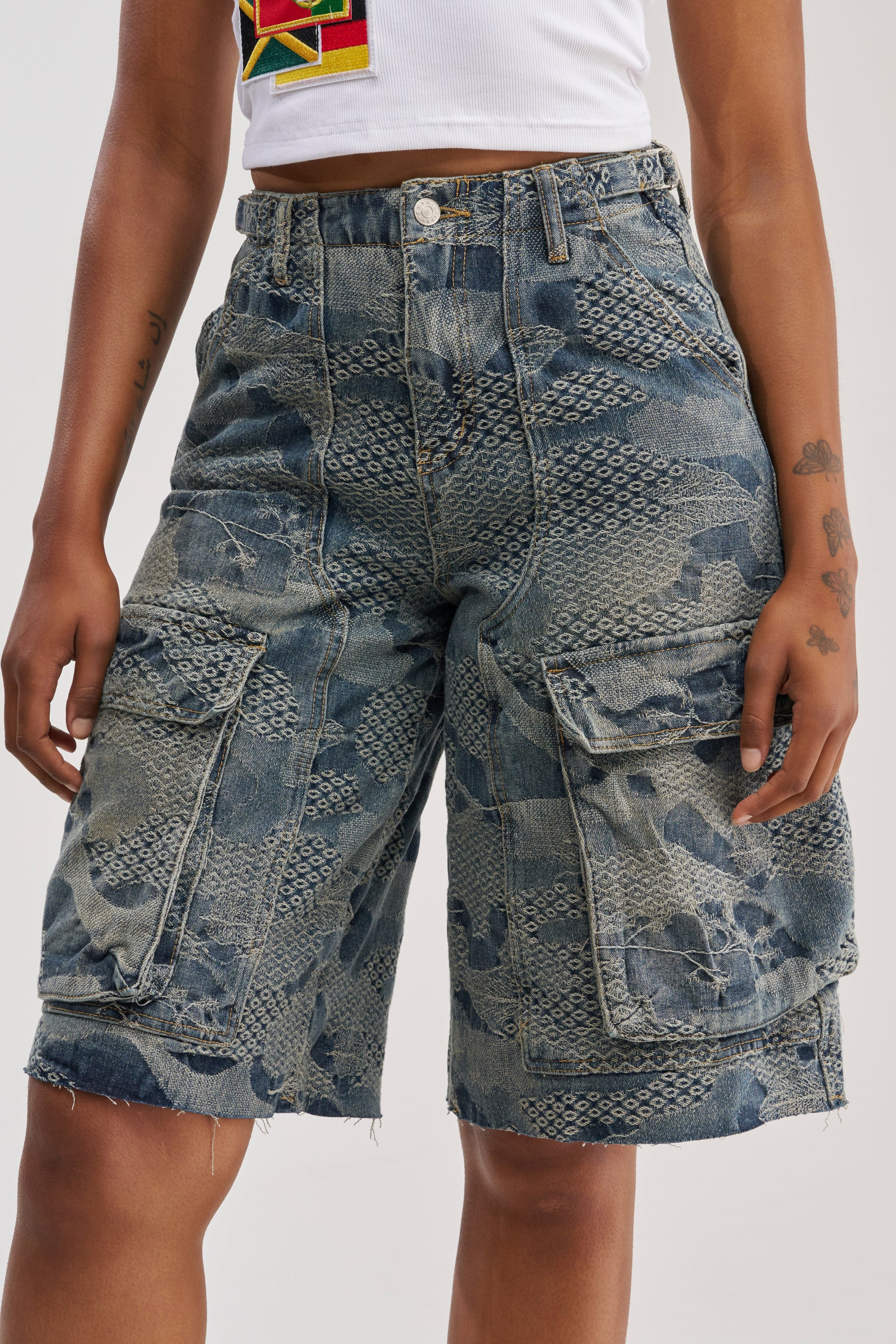 High Rise Denim Cargo Bermuda Shorts | AKIRA | AKIRA