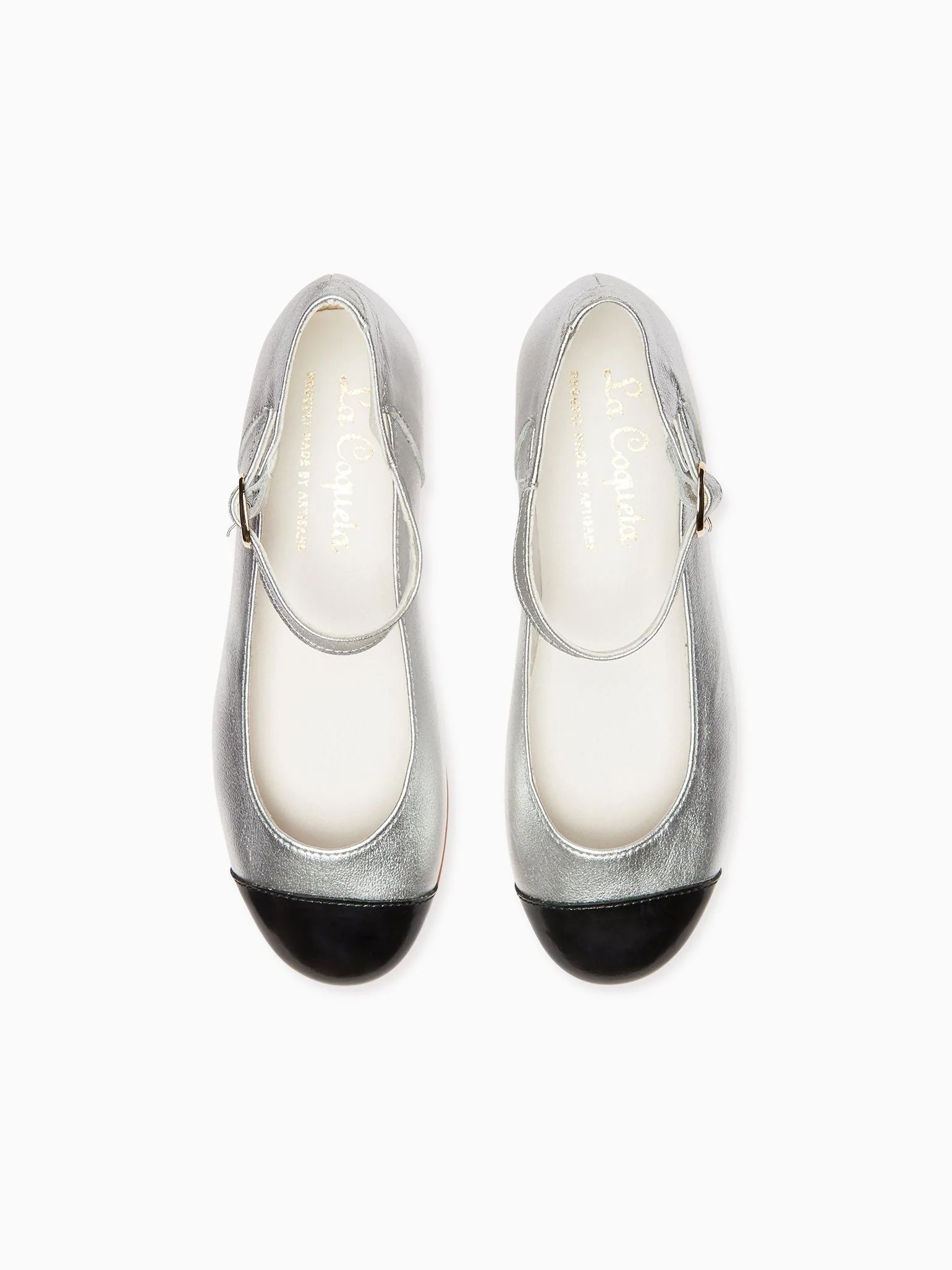 Silver Leather Girl Contrast Ballerina Shoes | La Coqueta (US)