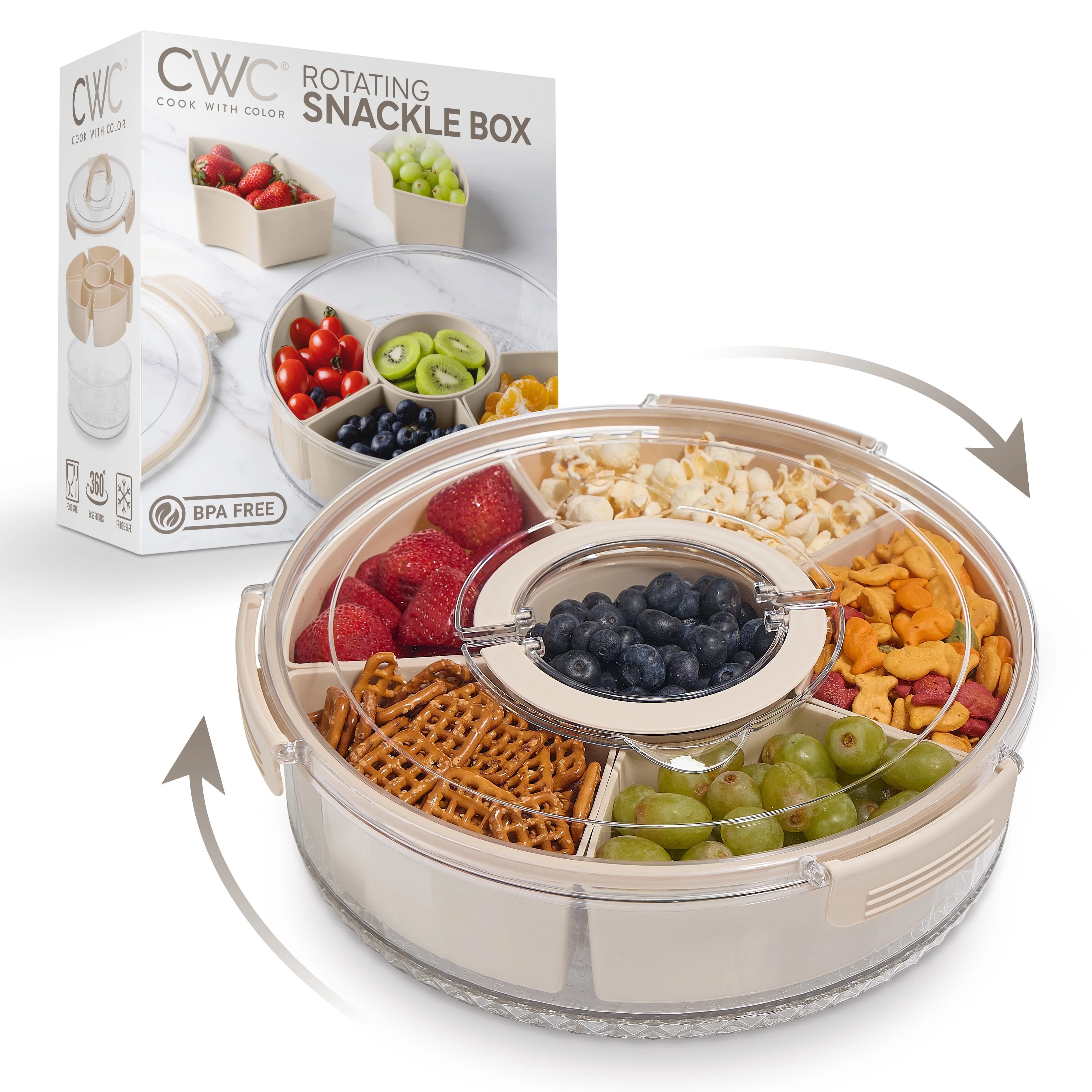 COOK WITH COLOR Round Snackle Box – 6-Compartment Serving Tray with Lid and Handle, Cream – K... | Walmart (US)