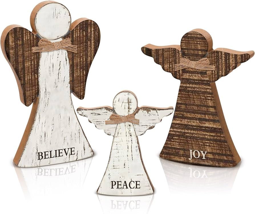 Wesiti 3 Pcs Christmas Angel Figurines Primitive Farmhouse Religious Christmas Church Decor Ornam... | Amazon (US)