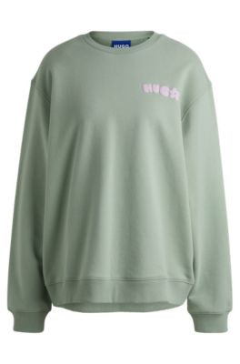 Cotton-terry oversize-fit sweatshirt with seasonal print- Green Women's Sweatshirts size S | Hugo Boss (US)