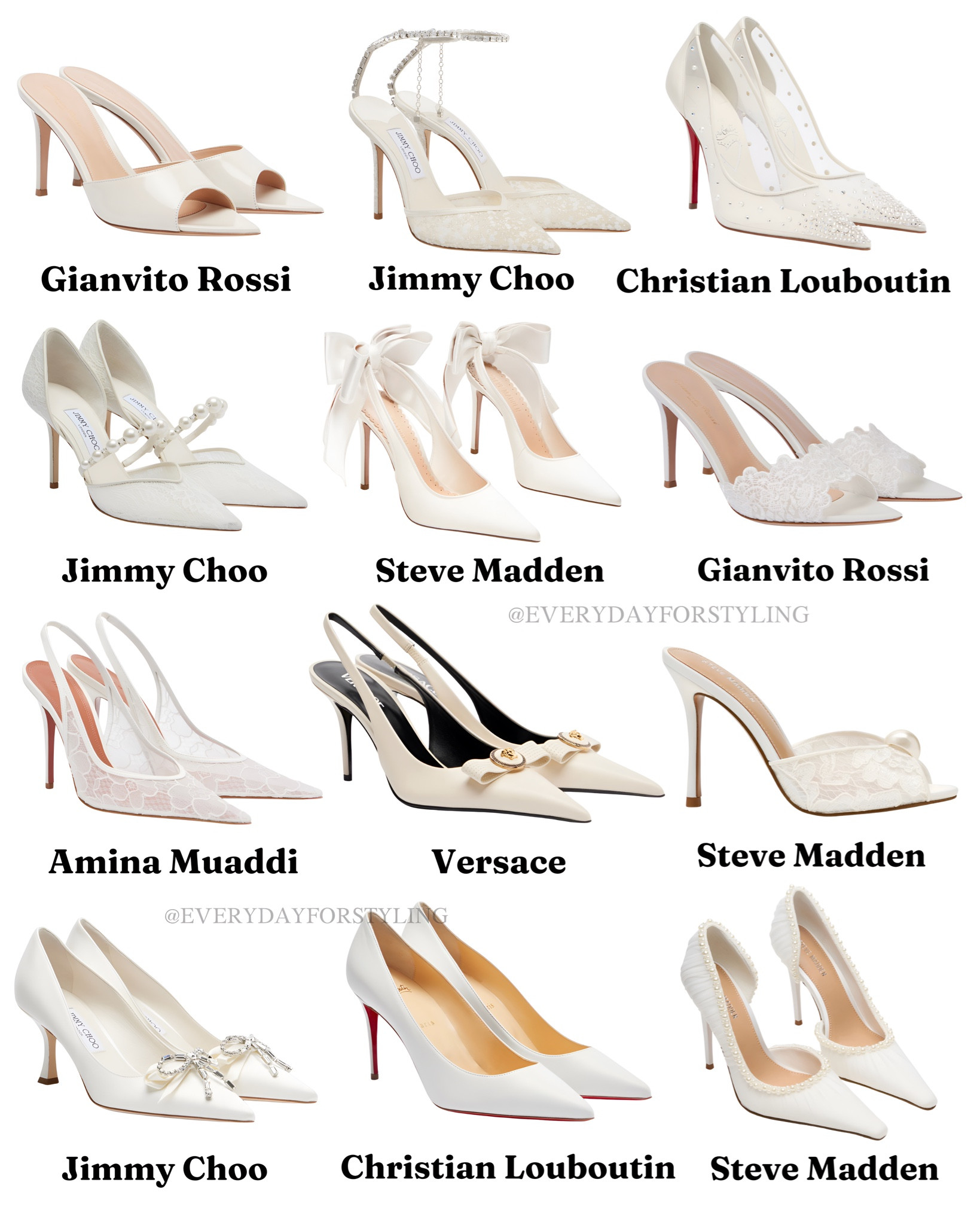 Your wedding shoes can make or break the entire look — and these 12 options prove exactly how high the bar is 👰🏼‍♀️🤍 

bridal shoes 2026, white wedding heels, best bridal heels, Jimmy Choo bridal shoes, Christian Louboutin wedding, Amina Muaddi bridal, Gianvito Rossi heels, Versace bridal shoes, Steve Madden wedding heels, affordable bridal shoes, luxury bridal footwear, wedding shoe inspiration, designer bridal heels, white satin heels bridal, lace wedding shoes, crystal bridal heels, bow heels wedding, bridal style inspo, wedding fashion 2026, shoes for bride, bridal heels, heels trends 2026, shoe trends 2026, spring shoes 2026, summer shoes 2026, trends 2026, everydayforstyling

#BridalShoesEdit, #WeddingHeels2026, #LuxuryBridalStyle, #BridalFootwearInspo, #WeddingShoeIdeas​​​​​​​​​​​​​​​​

#LTKWedding #LTKSaleAlert #LTKootd