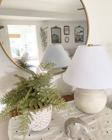 Studio McGee rabbit 
Lamp
Artificial fern
Round mirror 


#LTKSeasonal #LTKstyletip #LTKhome