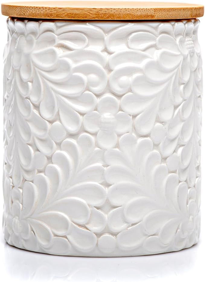 Small Engraved Ceramic Kitchen Canister - Storage Jars with Airtight Lids Made from Bamboo with N... | Amazon (US)