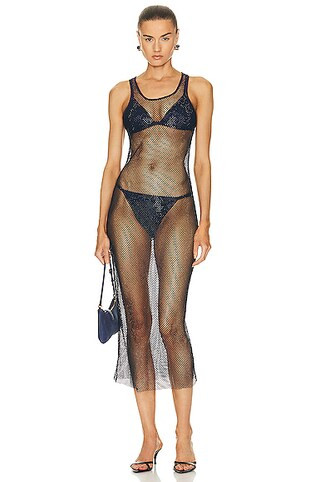 SIMKHAI Fergie Crystal Mesh Tank Dress in Navy | FWRD 