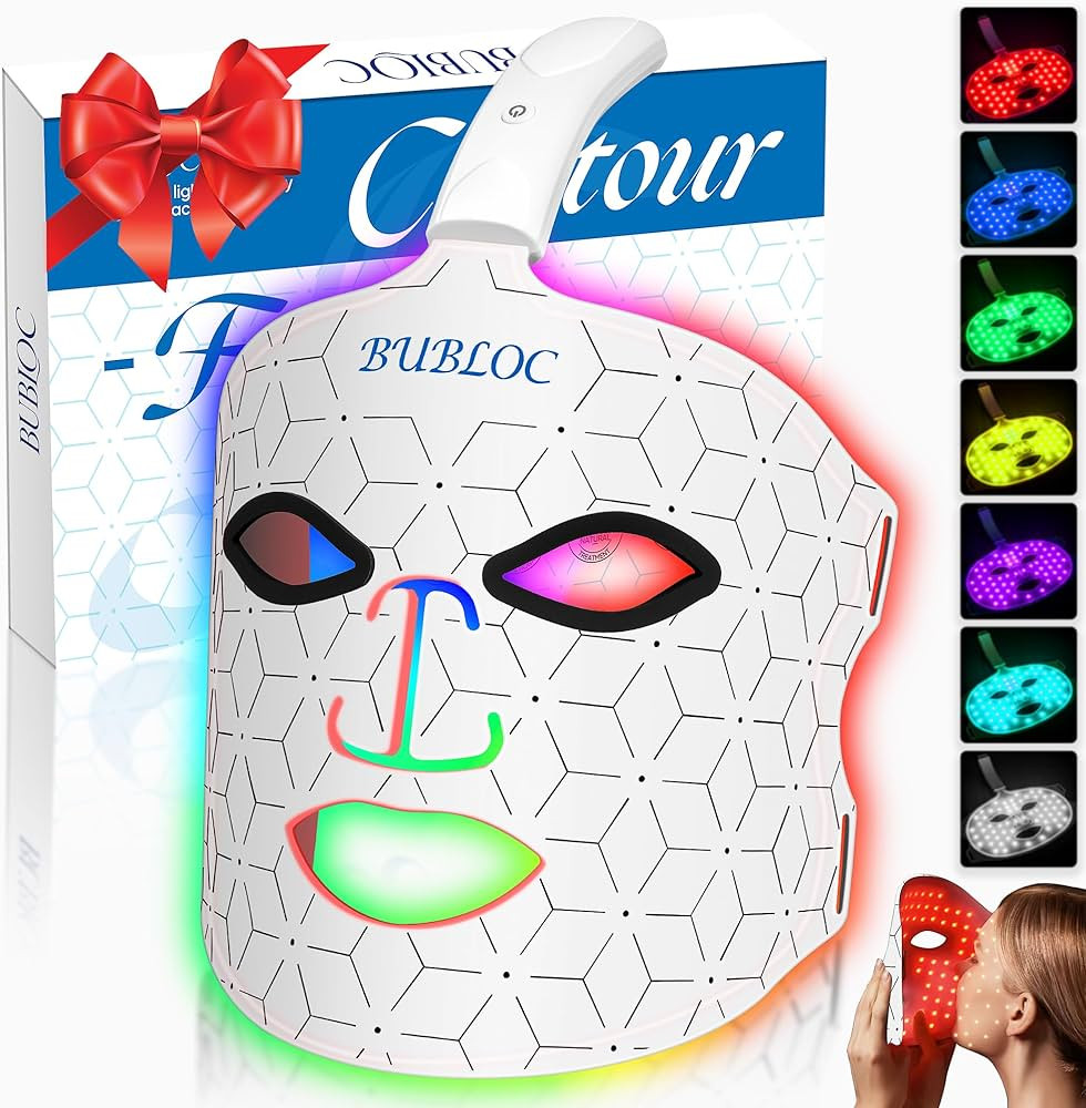 Red Light Therapy Mask, Led Contour Face Mask Light Therapy, 7 Color Red Light Face Mask Portable... | Amazon (US)