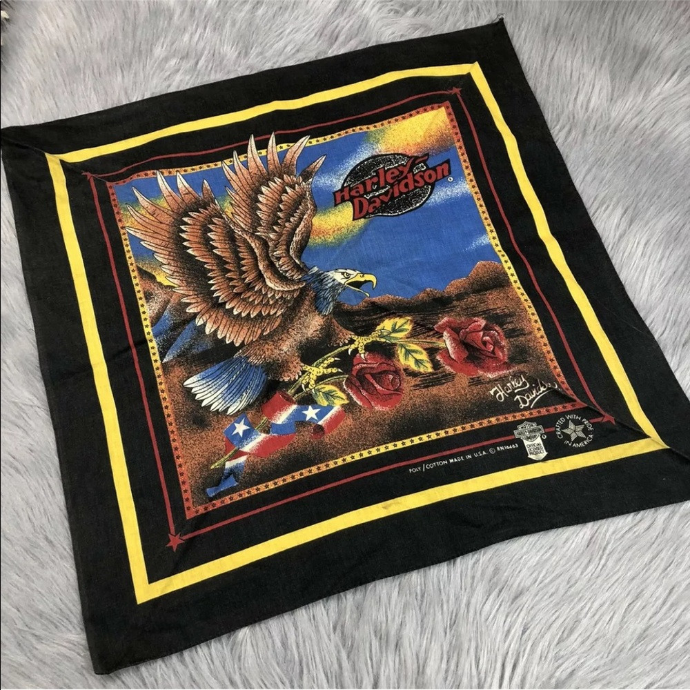 Vintage Harley Davidson Biker Motorcycle Made Usa Black Eagle Rose Bandana | Poshmark
