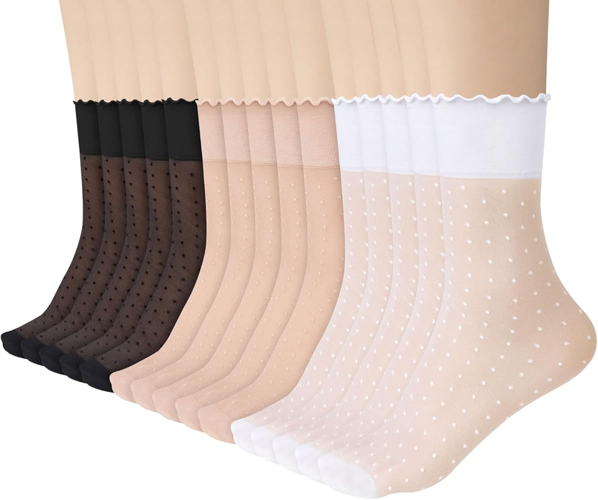 Justay 15 Pairs Sheer Ruffle Socks Woman Summer Cool See Through Thin Stocking Cute Frilly Lace C... | Amazon (US)