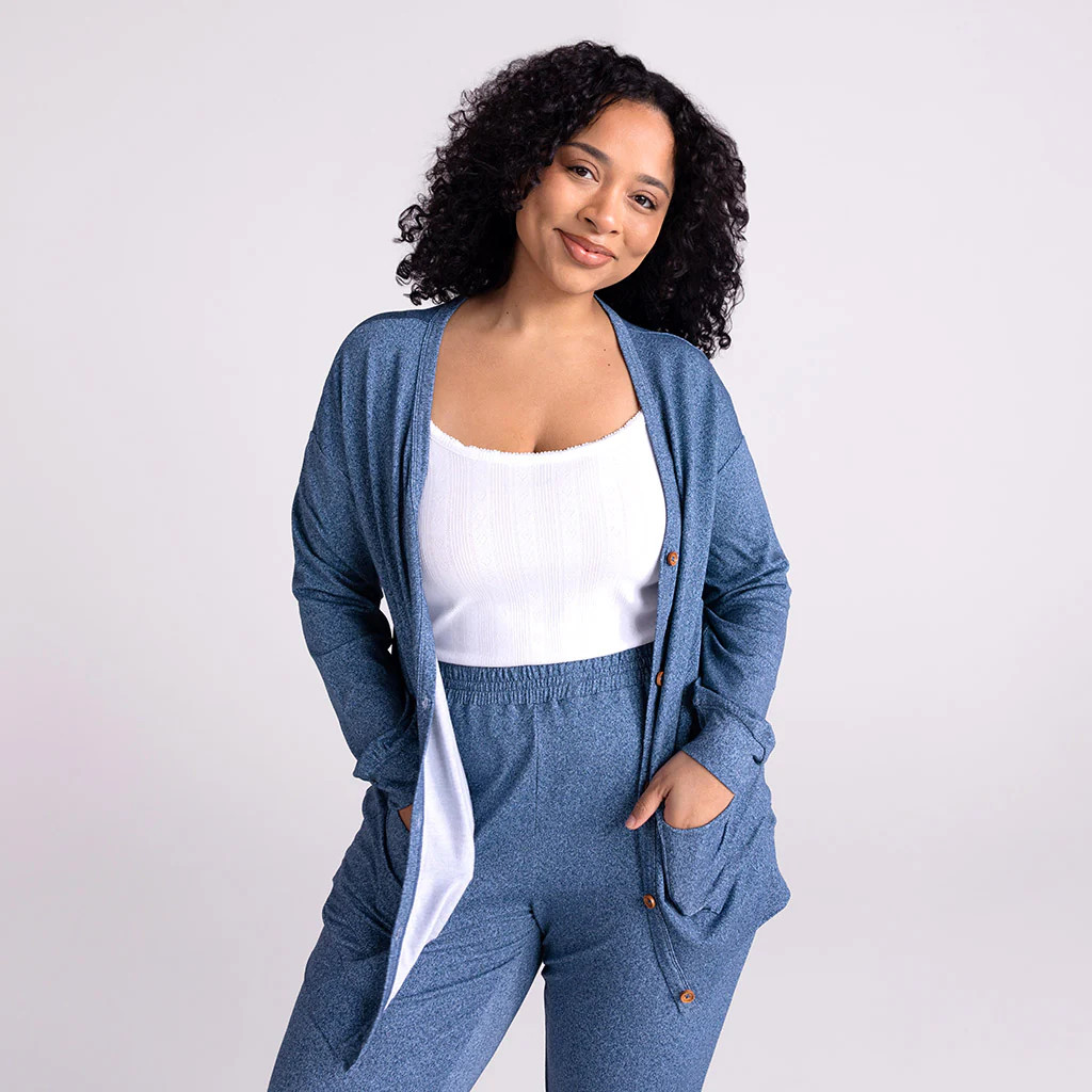 Denim Blue Women's Oversized Cardigan | Indigo Denim | Posh Peanut