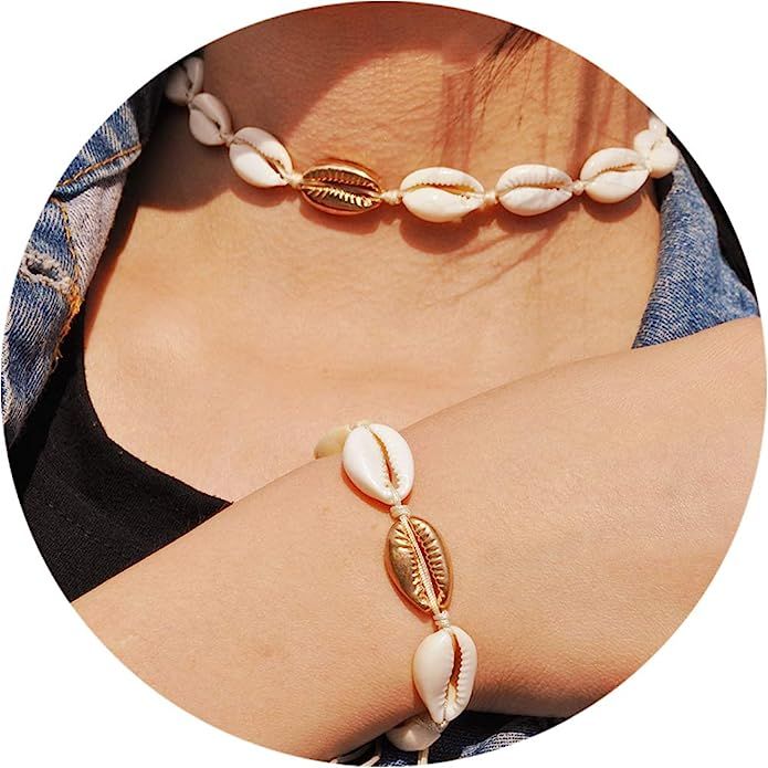 Vercret Gold Choker Necklace for Women - Beaded Choker Set for Girls, Handmade Conch Shell Neckla... | Amazon (US)