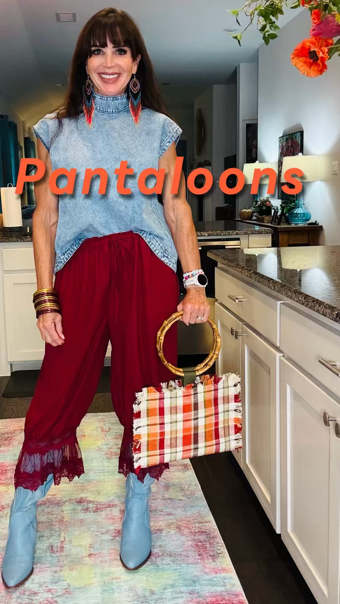 Pantaloons over 55? I’m in!  This is a fun trend and the lace creates a pretty peek a boo for your boots!  My bag is a DIY made from a placemat! Budget friendly denim and statement earrings complete the look!

#LTKootd #LTKActive #LTKOver40