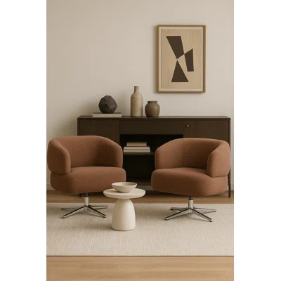 29" Wide Bouclé Upholstered Barrel Swivel Accent Chair(Set Of 2) | Wayfair North America