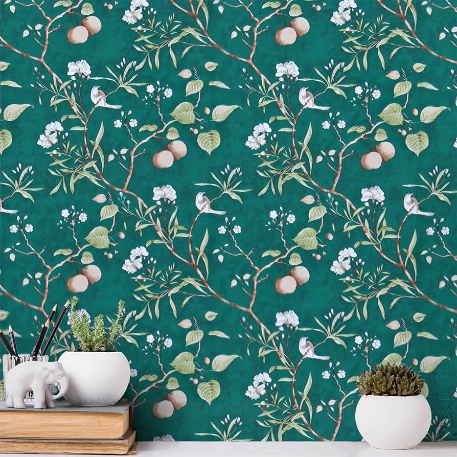 Orainege Green Floral Contact Paper Green Pattern Peel and Stick Wallpaper 17.7inchx196.8inch Vin... | Amazon (US)